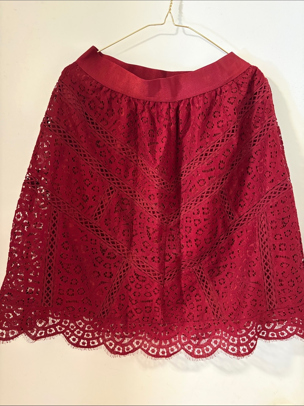 Lace A-Line Skirt in Deep Red